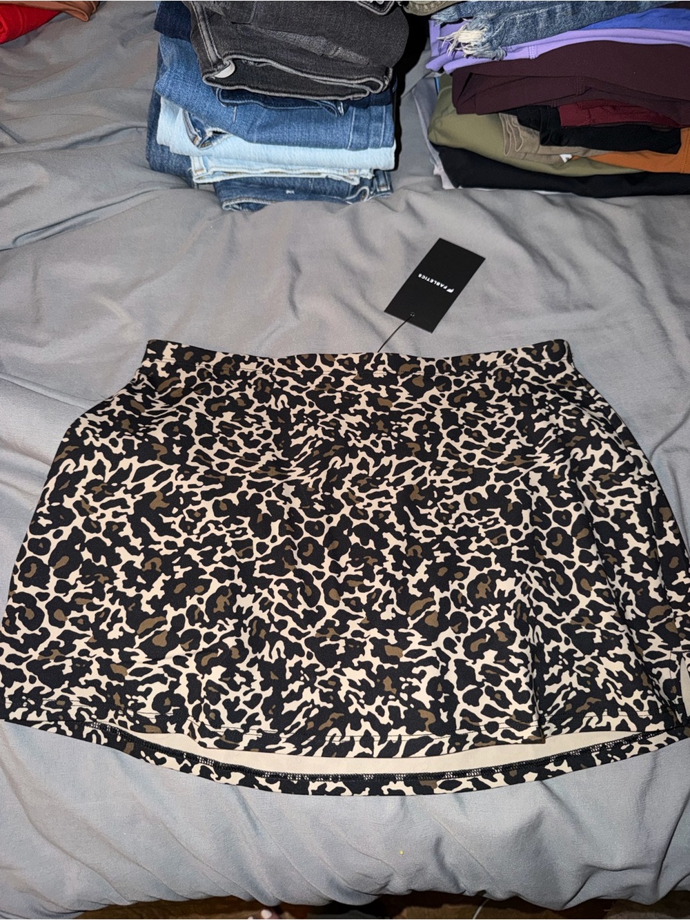 Fabletics Black Leopard-Print Tank with Brown & Cream Spots